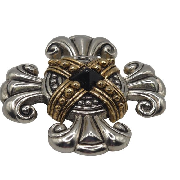 VTG Brooch Premier Design Gold Silver Tone Black Rhinestone Maltese Cross Pin - Picture 6 of 10